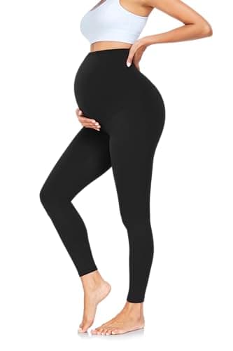 FuelMeFoot Damen Umstandsleggings High Waist Schwangerschaftsleggings Umstandshose Blickdicht Stretch Elastisch Weich Lang Yoga. Schwarz L