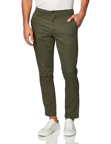 Amazon Essentials Herren Legere Stretch-Chinohose mit schmaler Passform, Olivgrün, 36W / 32L Öko