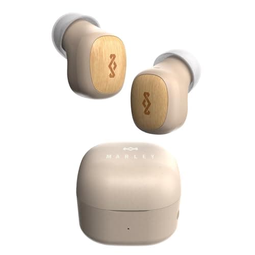 House of Marley Smile Jamaica Ohrhörer - Kleine In-Ear Bluetooth-Kopfhörer, 14 Stunden Wiedergabezeit, Mini TWS mit Ladecase, Nachhaltige Materialien, Crème Öko