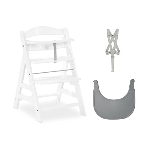 hauck Alpha+ Hochstuhl aus Buchenholz inkl. Alpha Click Tray Essbrett - Mitwachsender Kinderhochstuhl ab 6 Monaten bis 90 kg, Höhenverstellbar, mit 5-Punkt-Gurt, Schrittgurt & Essbrett, TÜV-geprüft Öko