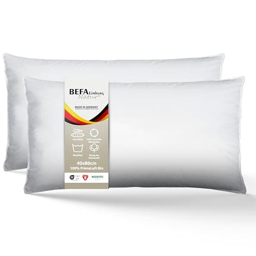 BEFA NATUR Kopfkissen 40x80 cm (2 Stück) | Primaloft Bio® - hochwertige, Funktionelle Mikrofaserfüllung | vegane Daunenalternative | 750g Füllgewicht/Stück | Oeko-TEX 100 Klasse 1 | Made in Germany Bio Vegan