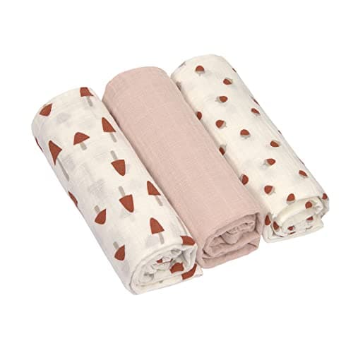 LÄSSIG Baby Puckdecke Spuckdecke Pucktuch Mulltuch 3er Set Baumwolle 85 x 85 cm/Swaddle & Burp Blanket L Little Forest powder pink Bio Öko