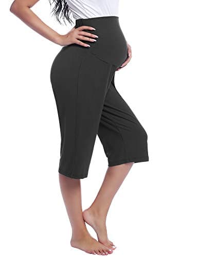 Joyaria Capri Schwangerschaftshose Damen Umstandshose Bambus Viskose Schwangerschafts Umstands Jogginghose Maternity Pants (Schwarz, M)