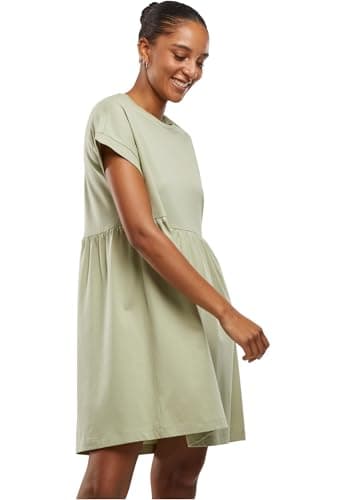 Urban Classics Damen Kleid Ladies Organic Empire Valance Tee Dress, Kurzarm-Volantkleid mit hoher Taillennaht, aus Bio-Baumwolle, Größen XS - 5XL Bio Öko