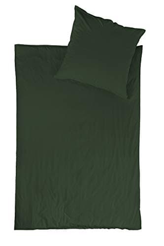 jilda-tex Bio-Bettwäsche Stone-Washed Renforce Lissabon 100% Bio-Baumwolle Knitterlook Stehsaum Bügelfrei Uni Leinen-Optik Bügelfrei Made in Green (Waldgrün, 135 x 200 cm) Bio Öko
