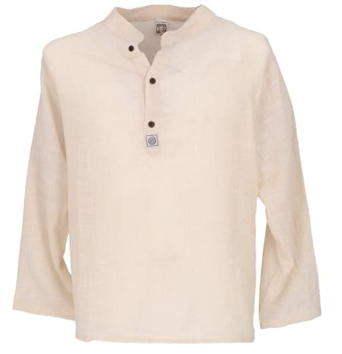 GURU SHOP Yoga Hemd, Lässiges Baumwollhemd mit Stehkragen, Leichtes Freizeithemd, Langarm Schlupfhemd - Naturweiß, Herren, Baumwolle, Size:M