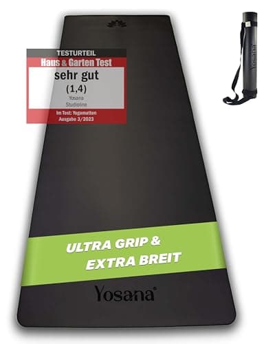 Yosana Yogamatte aus Naturkautschuk | extrem rutschfest | ULTRA GRIP Oberfläche aus ECO PU | extra breit 68cm | inklusive Tragegurt | Yoga matte 183x68cm | 4mm dünn