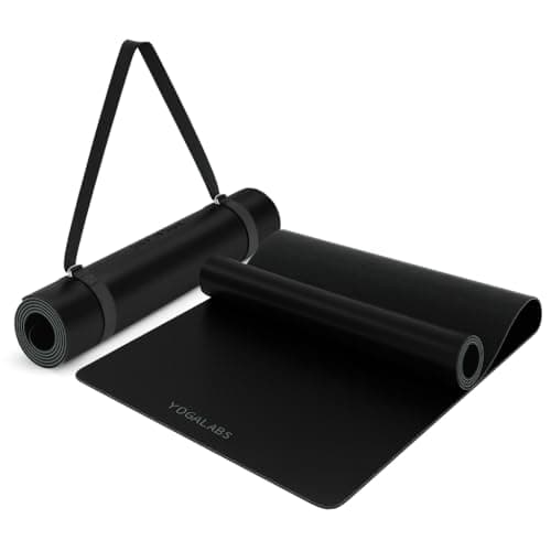 YOGALABS® - Premium Yoga-Matte STUDIO 185 x 68 x 0,4cm (extra groß) inkl. Gurt aus ECO PU & Naturkautschuk - Antirutsch-Beschichtung Gymnastik & Pilates-Matte 100% nachhaltig, schadstofffrei (Schwarz) Bio Öko