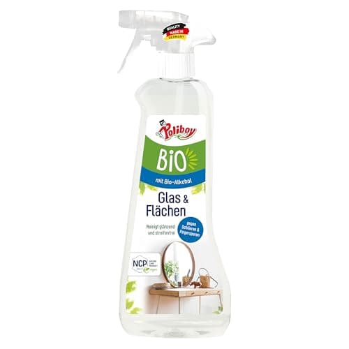 Poliboy Bio Glasreiniger und Flächenreiniger - für eine glänzende und streifenfreie Reinigung von spiegelnden Oberflächen - Vegan - Sprühflasche - 500 ml - Made in Germany Bio Vegan