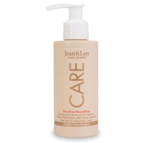 Jean & Len After Shave Lotion Aloe Vera & Süßmandelöl, mildert rasurbedingte Hautirritationen, beruhigt gereizte Haut, After Care nach der Rasur, ohne Parabene & Silikone, 145 ml Öko Vegan