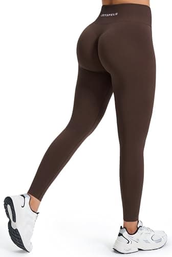 JOYSPELS Gym Sport Leggings Damen, Sporthose Damen Lang Blickdicht Po Push Up Seamless Leggins Tights Zichorienkaffee M