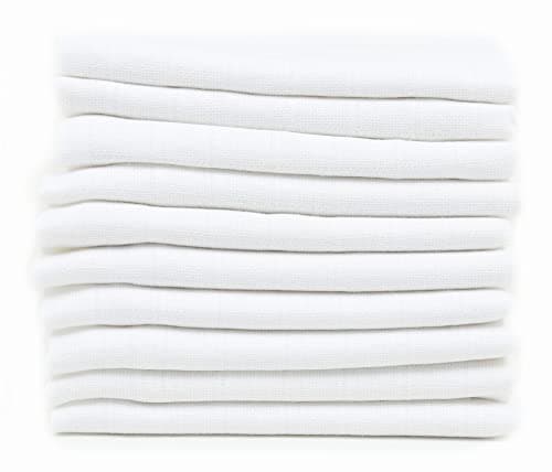 FENSILO - Mulltücher - 10er Pack 70x80 cm - Mullwindeln - Stoffwindeln, Made IN EU, schadstoffgeprüft - Spucktücher für Jungen und Mädchen - Baby Mullwindeln – weiß - Kochfest bei 95° C