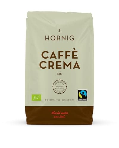 J. Hornig Kaffeebohnen Espresso Bio & Fairtrade, Caffè Crema Bio, 1kg ganze Bohnen, schokoladiger Geschmack, für Vollautomaten, Siebträgermaschine und Espressokocher Bio