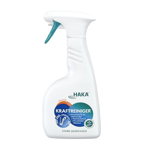 HAKA Kraftreiniger Spray, 500ml, Badreiniger, starke Kalk- und Schmutzlösekraft, für Bad und Dusche, umweltfreundlich, Orangenduft, vegan Bio Öko Vegan