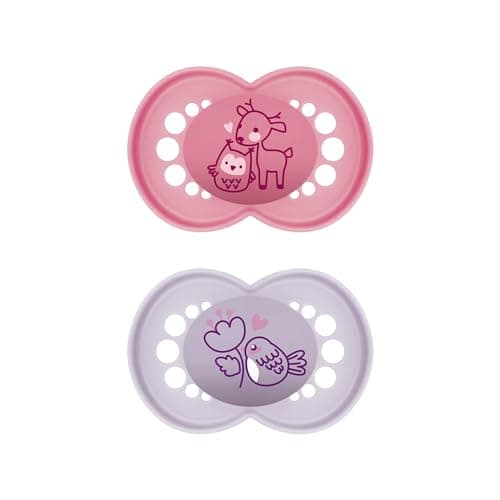 MAM Original Latexschnuller im 2er-Set, Schnuller aus nachhaltigen, bio-erneuerbaren Materialien, Baby Schnuller mit symmetrischem & kiefergerechtem Sauger, 6-16 Monate, Reh/Vogel Bio Öko