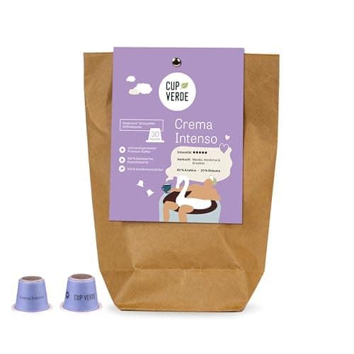 CUP VERDE – 30 Crema Intenso Kaffeekapseln Nespresso* kompatibel / extra kräftig / Nachhaltig - Klimaneutral – fair gehandelt - schonend geröstet Bio Öko