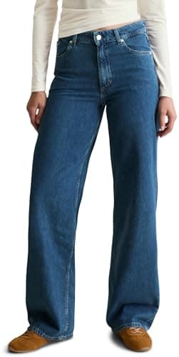 Marc OߴPolo Denim Damen Jeanshose aus Bio-Baumwolle Wide Leg, Blau (Medium Blue Multi 32), W29/L30 Bio Öko