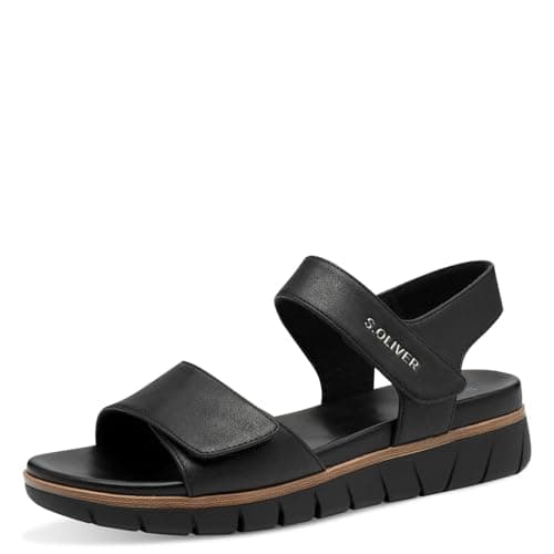 s.Oliver Damen Sandalen flach mit Klettverschluss Vegan, Schwarz (Black), 41 EU Öko Vegan
