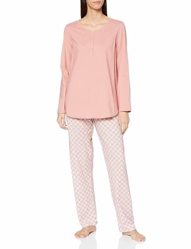 CALIDA Lovely Nights Pyjama, lang Damen, aus 100% Bio-Baumwolle, mit stoffbezogenem Gummibund Bio