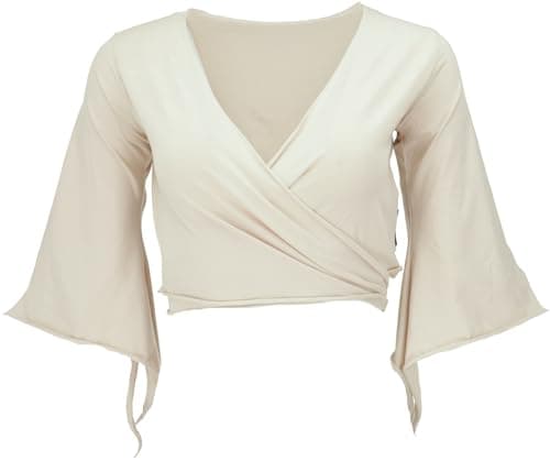 GURU SHOP Elfen Top aus Bio-Baumwolle, Top Goa-chic, Yoga Wickeltop - Sand, Damen, Size:M