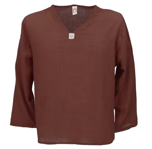 GURU SHOP Yoga Hemd, Alternatives Baumwollhemd, Leichtes Freizeithemd, Langarm Schlupfhemd - Braun, Herren, Baumwolle, Size:XL