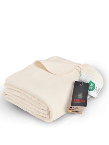 Ibena Malaga Bio Wolldecke 150x200 cm – 100% Baumwolle, Made in Germany, Baumwolldecke wollweiß Bio