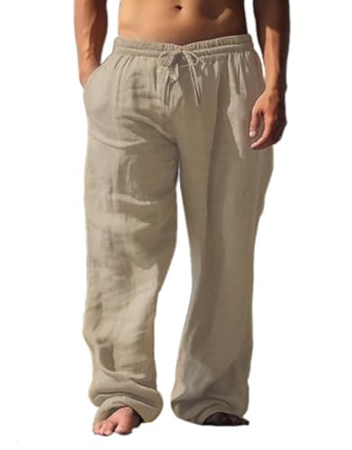 palglg Herren oder Damen Freizeit 100% Baumwolle Hose für Yoga Hose Strand Kleidung Khaki L