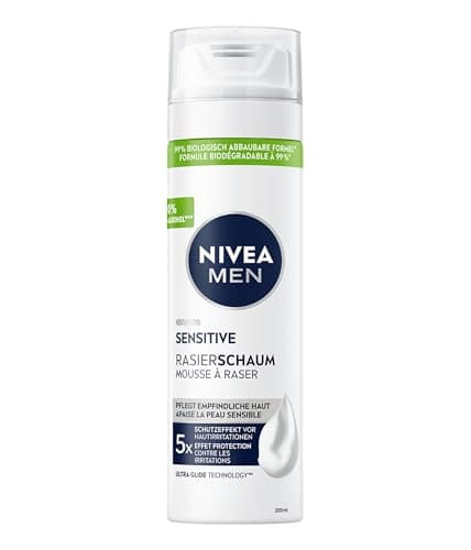 NIVEA MEN Sensitive Rasierschaum (200 ml), Rasierschaum für Männer mit Kamillenextrakt & Vitamin E für eine sanfte Rasur, schützende Formel gegen Hautirritationen Bio
