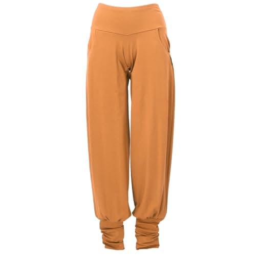 GURU SHOP Yogahose mit Langen Beinbündchen, Hose in Bio Qualität - Curry, Damen, Baumwolle, Size:XL Bio Öko