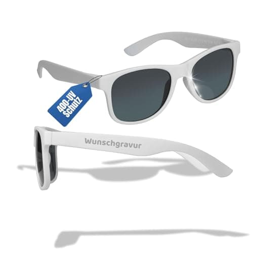 Personalisierte Sonnenbrillen umweltfreundlich 'Umi' - Sonnenbrille Herren & Damen - Brille mit UV400 Schutz - Sunglasses als personalisierte Geschenkidee für den Sommer, Farbe:weiß Öko