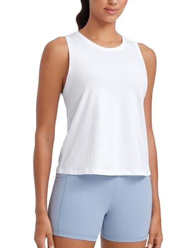 CRZ YOGA Damen Pima Baumwolle Ärmelloses Locker Tank Tops Übung Gym Yoga Tops Athletische Shirts Weiss 36