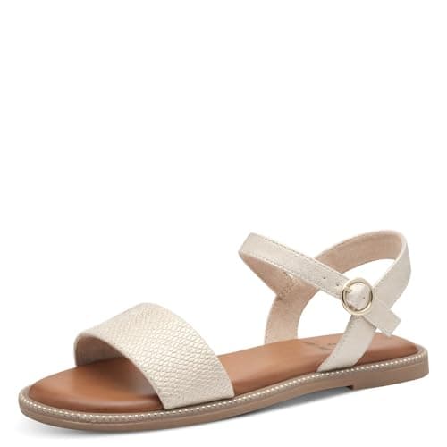 s.Oliver Damen Sandalen flach mit verstellbarem Riemchen Vegan, Gold (Champagne Snak), 40 EU Öko Vegan