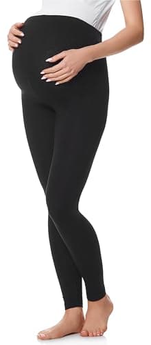 Be Mammy Lange Umstandsleggings aus Baumwolle Leggings für Schwangere Umstands Leggings Schwangerschafts Unterhosen mit Hoher Bund Weich und Elastisch BE20-230 (Schwarz, S)