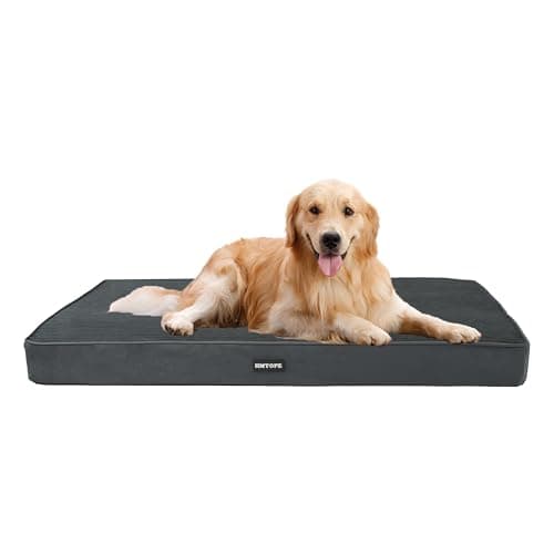 HMTOPE Orthopädisches Hundebett, 10cm Dicke Hundekissen für Mittelgroße Hunde, Grosse Hunde, Abnehmbar und Waschbar Hundematte, rutschfeste Unterseite, Wasserdichtes Innenfutter, 112 cm, Dunkelgrau