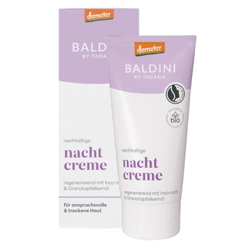 Baldini Reichhaltige Nachtcreme 50 ml – Naturkosmetik – Bio Nachtpflege mit Granatapfelkernöl & Inca-Inchi-Öl – Feuchtigkeitsspendend für trockene & anspruchsvolle Haut Bio