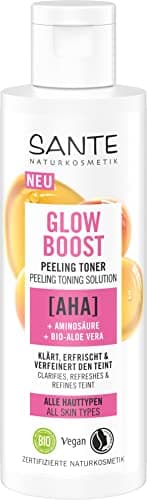 SANTE Naturkosmetik Glow Boost Peeling Toner, klärende Gesichtsreinigung mit AHA, Aminosäure und Bio-Aloe Vera, veganes Gesichtswasser für gepflegte und erfrischte Haut, 125ml Bio Öko Vegan