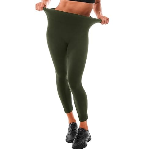 Leafigure Leggings Damen High Waist - Leggins Blickdicht Armeegrün für Sport Gym Yoga L-XL Öko