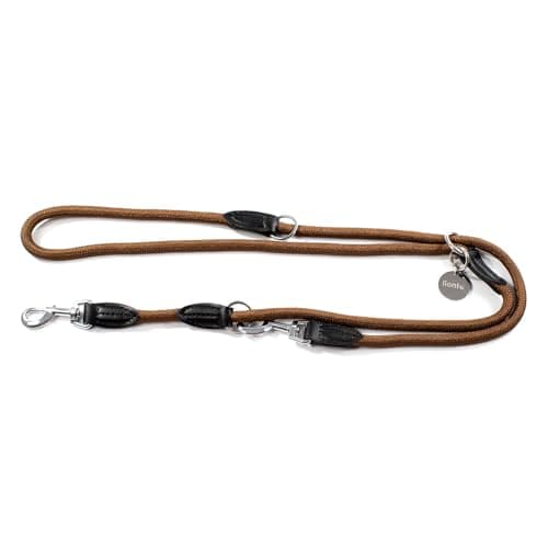 lionto Multifunktionsleine verstellbar für alle Hunde, wetterfeste Umhängeleine bis 200 cm, robuste Hundeleine leicht zu reinigen, vielseitige Führleine mit rostfreien Edelstahlkarabinern, braun