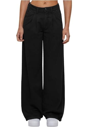 Urban Classics Damen Stoffhose Ladies Organic Pleated Pants, Bundfaltenhose für Frauen, Weites Bein, Palazzo Hose Bio Öko