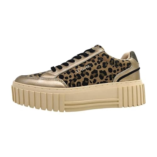 s.Oliver Damen Plateau Sneaker mit Schnürsenkeln Vegan, Mehrfarbig (Leopard), 39 EU Öko Vegan