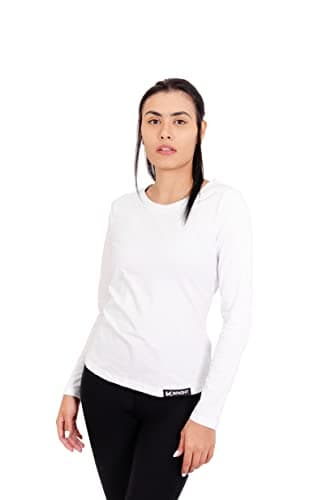 K-BRIGHT Langarmshirt Damen Basic Langarm Nachhaltig Bio Baumwolle Damen Oberteil Sommer Sportshirt Funktionsshirt Longsleeve Damen Vegan GOTS (Weiß, S) Bio Öko Vegan