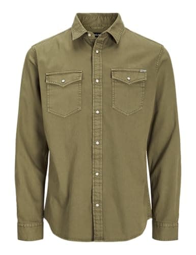 JACK & JONES Herren JJESHERIDAN Shirt L/S NOOS 12138115, Forest Night/Slim, L Bio