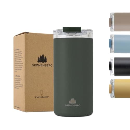 Groenenberg Thermobecher 350 oder 470ml | Kaffeebecher to go 100% Auslaufsicher | Hält mind. 4 h warm | Coffee to go Becher aus recyceltem Edelstahl (Forest, 473 ml)