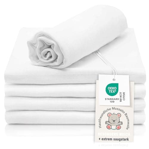 ZOLLNER 5er Set Musselin Spucktücher in 80x80 cm aus Baumwolle - hautfreundliche Mulltücher - besonders weich und extrem saugstark - waschbar bis 95°C - in weiß