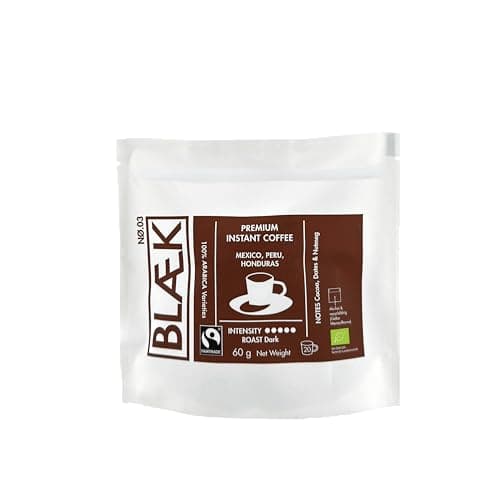 BLÆK Specialty Bio Instant Kaffee Nø.3 | Blaek Espresso Organic Dark Blend löslich: 60g Bag Coffee | Arabica Hochland Kaffeebohne ökologisch Kakao + Datteln | Hotel Camping Reise Büro Outdoor Bio Öko