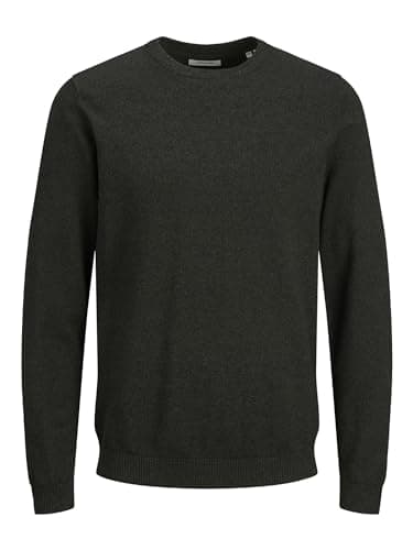 JACK & JONES Herren Jjebasic Knit Crew Neck Noos Pullover, Forest Night/Detail:Twisted with Black, L Öko
