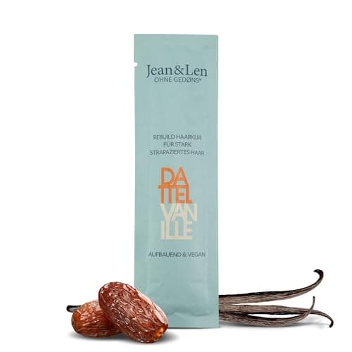 Jean & Len Rebuild Haarkur Dattel & Vanille, für stark strapaziertes Haar, pflegt die Haare intensiv, für geschmeidiges Haar, mit Vanille Duft, Haarkur ohne Silikone & Parabene, vegan, 20 ml Öko Vegan