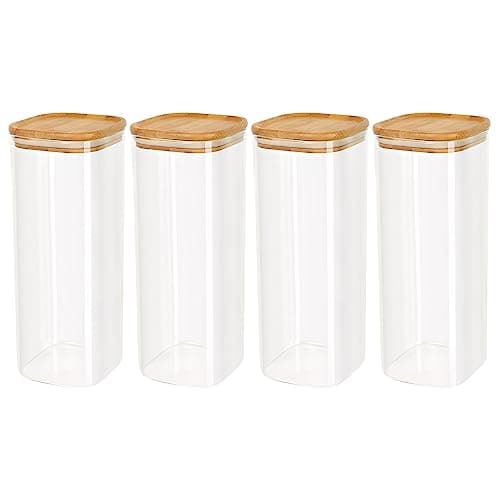 Schramm® 4 oder 5 Stück Vorratsgläser Set eckig mit Bambus Deckel in 6 verschiedenen Größen Vorratsdosen luftdicht Vorratsglas Aufbewahrungsglas, Größe:2000 ml