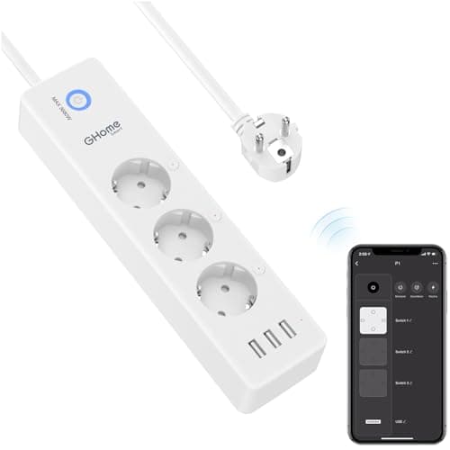 GHome Smart WLAN Steckdosenleiste mit 3 AC-Steckdose und 3 USB,Separat Gesteuert Schalter mit Mehrfachsteckdose,Stromverbrauch Messen,App-Steuerung,Kompatibel mit Alexa,Google Home,Nur 2,4GHz,16A,1.5M Öko
