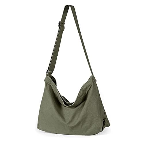 Etercycle Canvas Umhängetasche Damen, Canvas Crossbody Bag Herren Groß Schultertasche mit Verstellbarem Riemen, Studententasche Messenger Bag Kuriertasche Hobo Casual Tasche (Grün) Öko